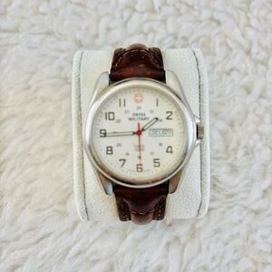 Swiss Military The Genuine 100 M Men's Brown Leather Strap White Dial Watch